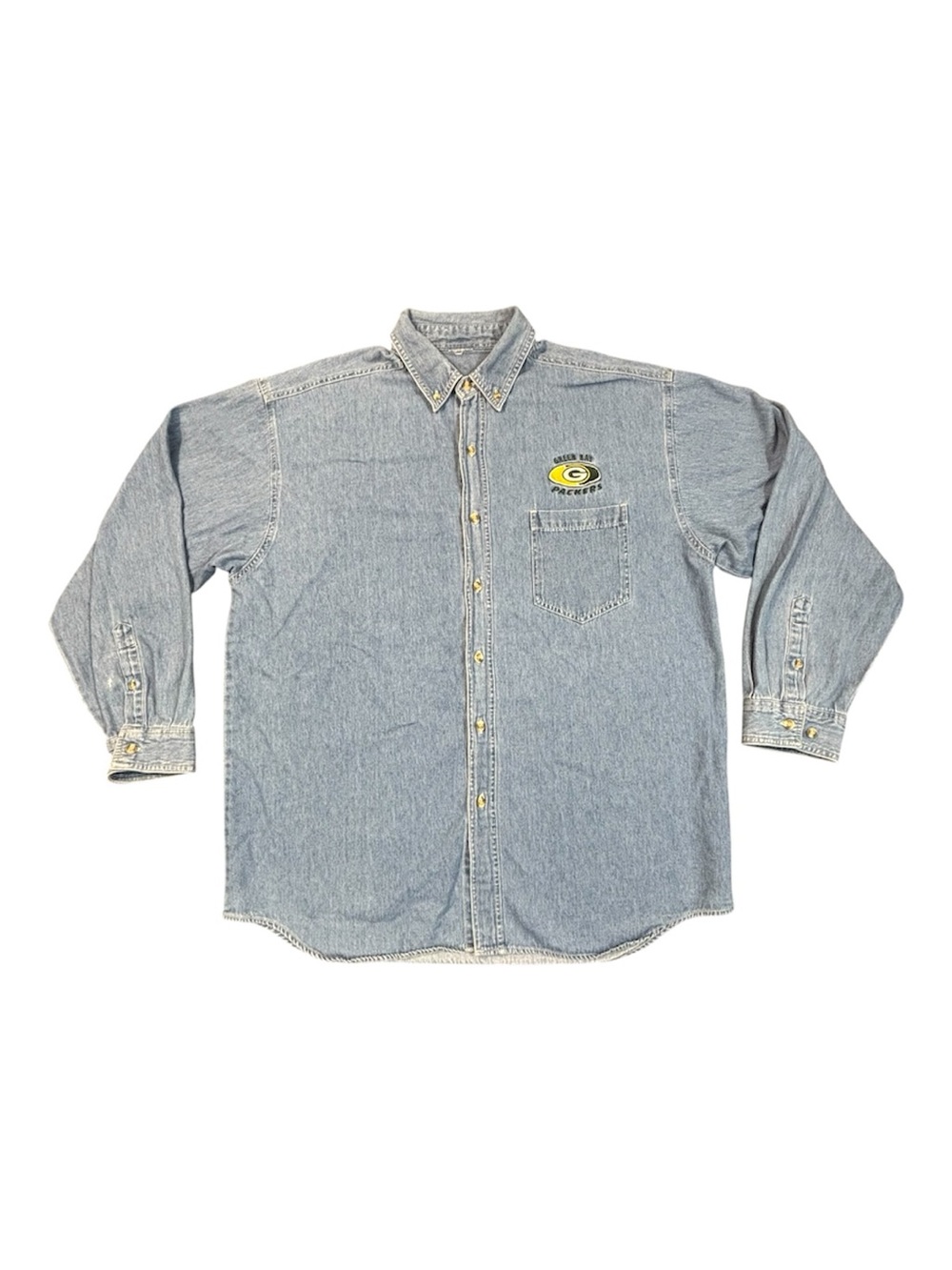 Vintage Green Bay Packers Denim Shirt Mens XL Embroidered Long Sleeve NFL Sport